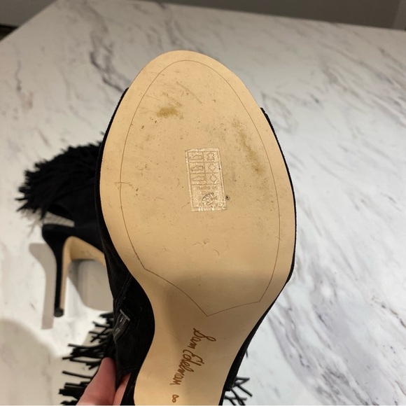 Sam Edelman Arizona‎ fringe Booties peep toe black womens size 8 - Picture 11 of 16